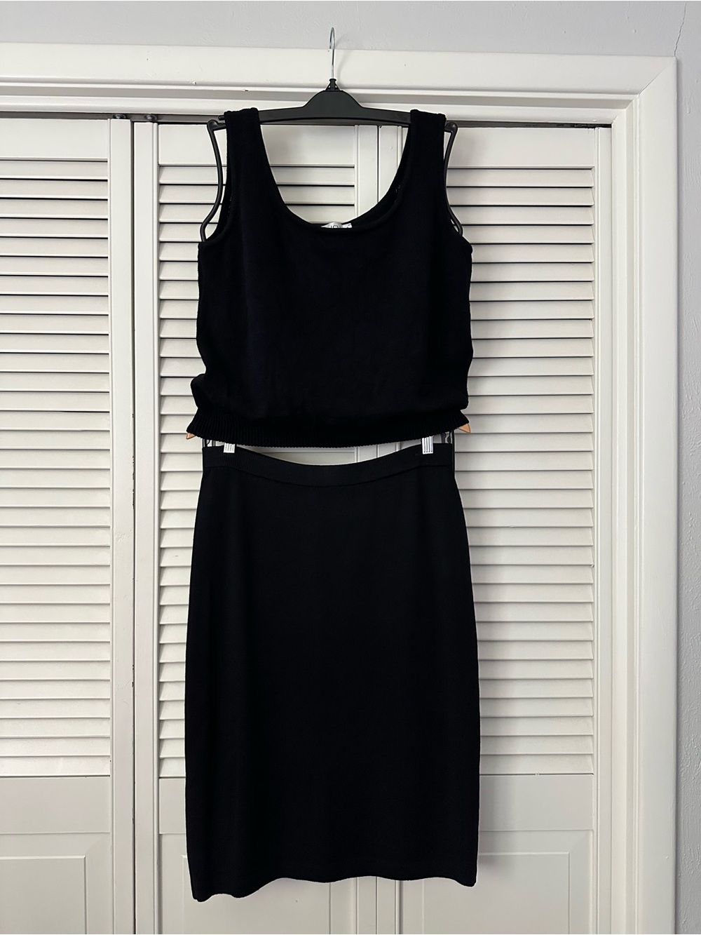 St. John Black Knit Top and Skirt Set EUC